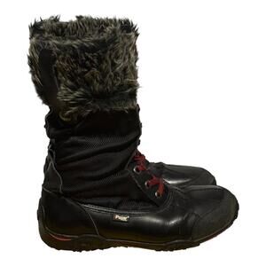 Pajar Canada Women's Winter Snow Boots Black Red Lace Faux Fur Waterproof 8.5